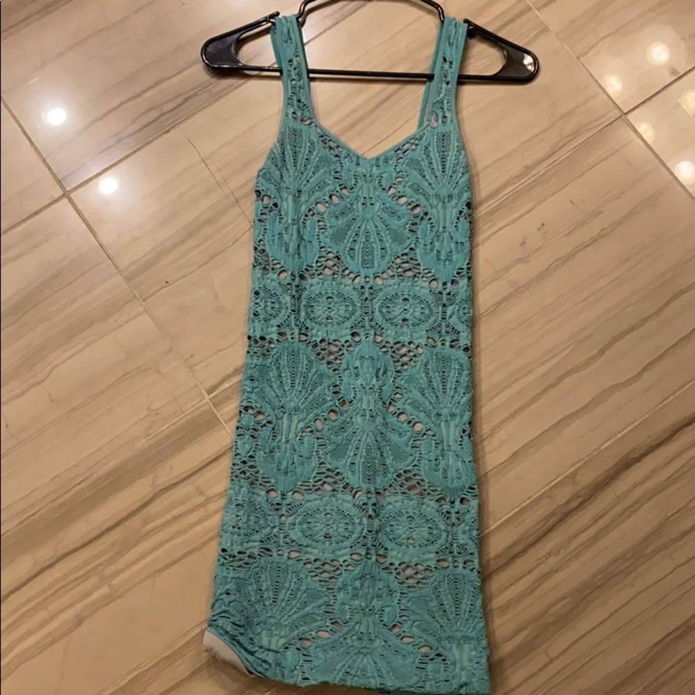 Teal seamless dress with grey underlay
